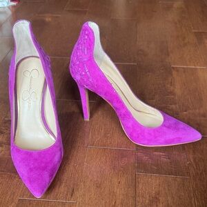 Rare Jessica Simpson Bright Fuchsia Suede Pointed-Toe Pumps size 7